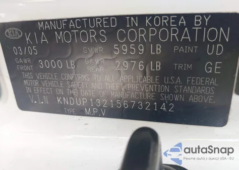 2005 Kia Sedona Ex/Lx z USA, uszkodzony, nr VIN KNDUP132156732142